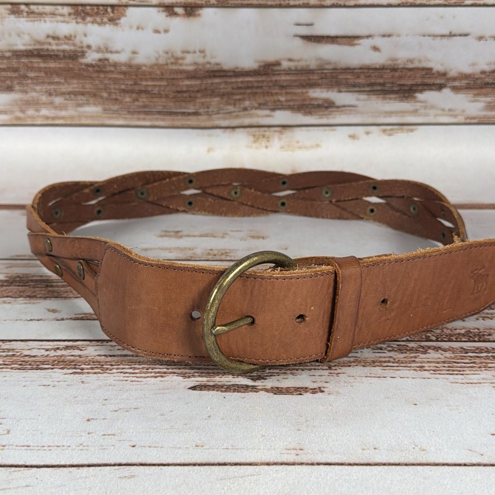 Abercrombie & Fitch Vintage Braided Leather Belt Small Brown Woven Casual